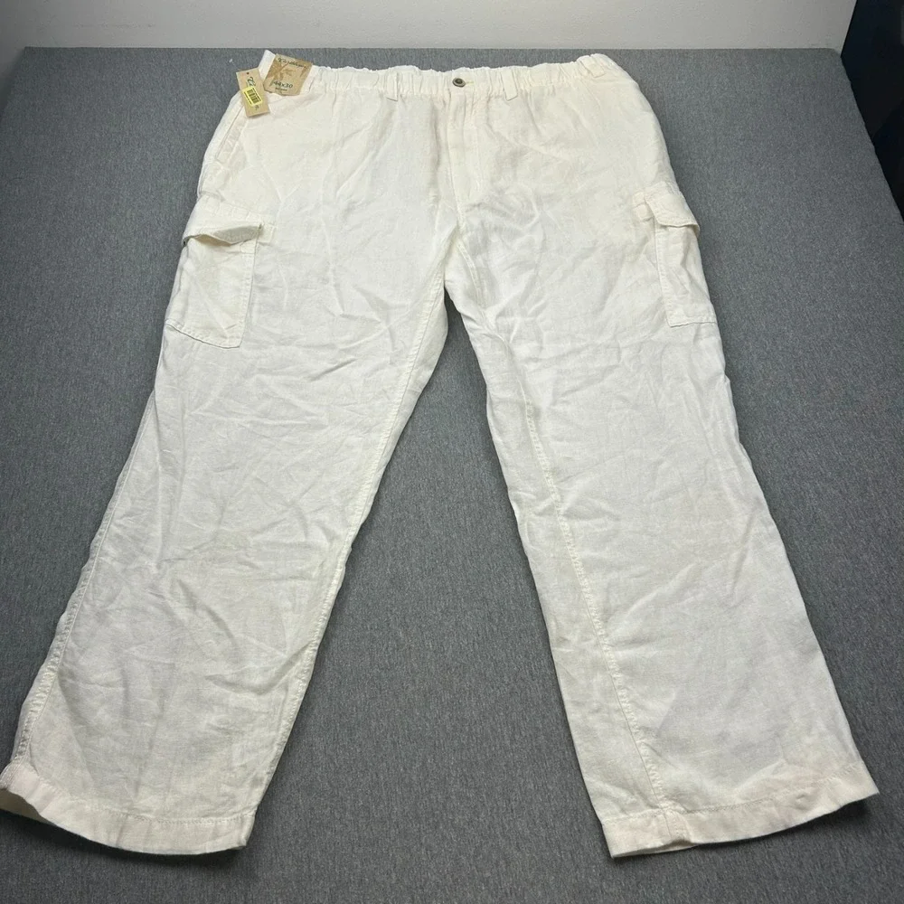 Caribbean Roundtree & Yorke Linen Cargo Pants Mens 44x30 Big Man White Beach NEW